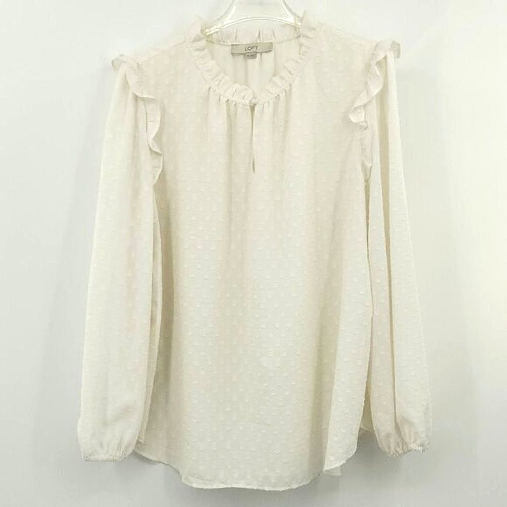 Loft Plus Tunic Blouse Womens Size XXL White Jacquard Dots Office Cottagecore
